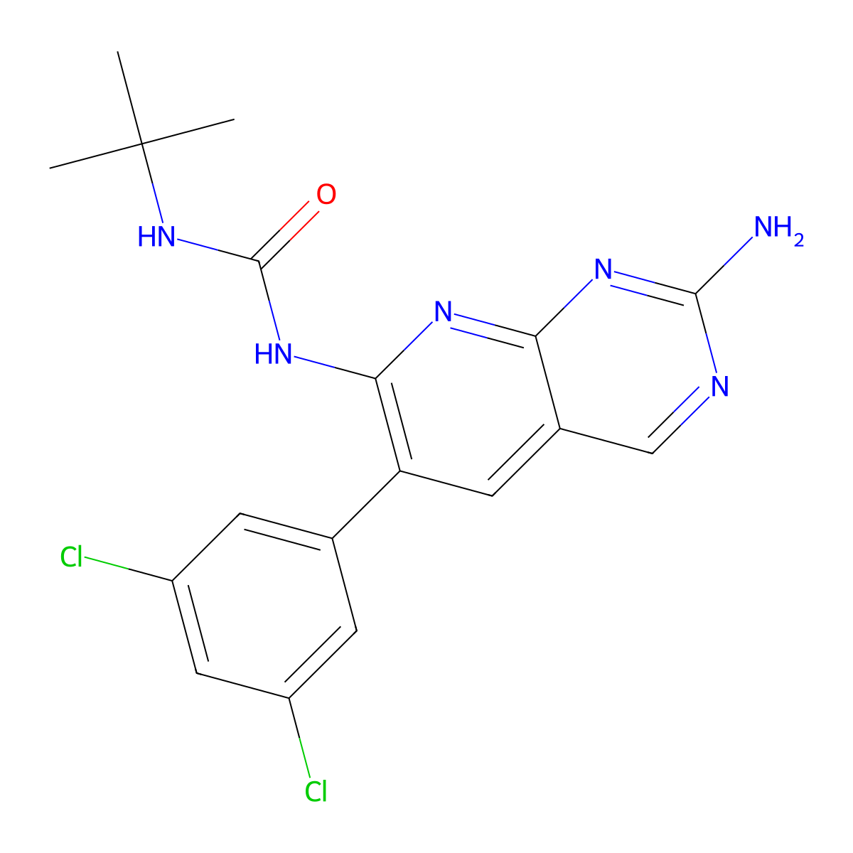 1-(2-Amino-6-(3,5-dichlorophenyl)pyrido[2,3-d]pyrimidin-7-yl)-3-(tert-butyl)urea molecular structure, CAS 1135256-66-4