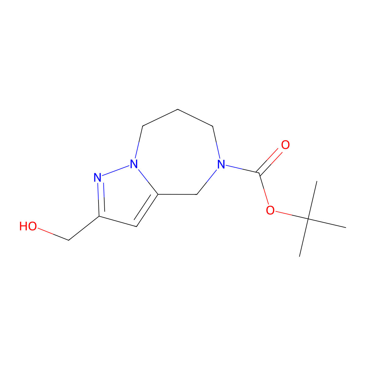 tert-butyl 2-(hydroxymethyl)-7,8-dihydro-4H-pyrazolo[1,5-a][1,4]diazepine-5(6H)-carboxylate molecular structure, CAS 1135282-77-7