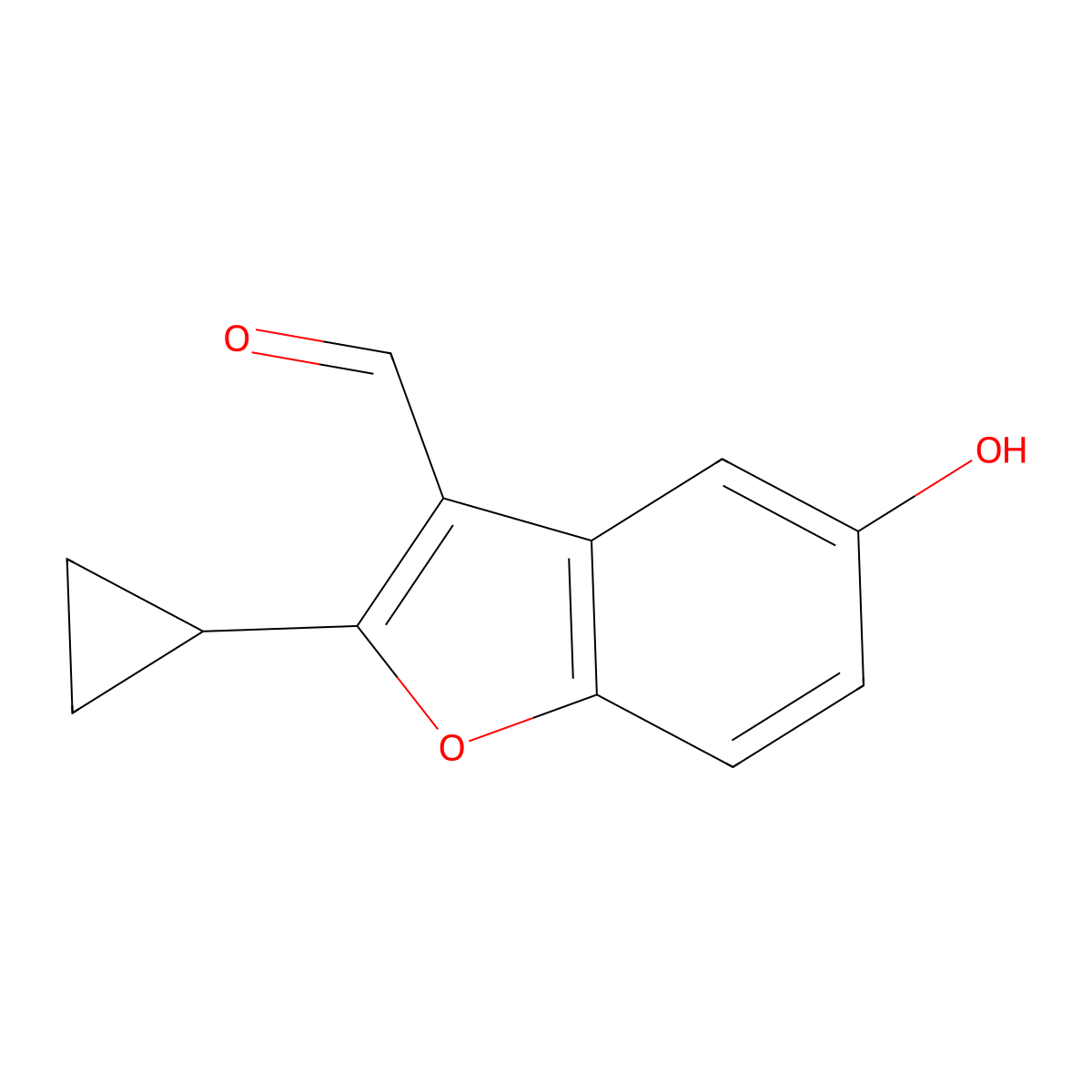 2-Cyclopropyl-5-hydroxy-1-benzofuran-3-carbaldehyde molecular structure, CAS 1135282-80-2