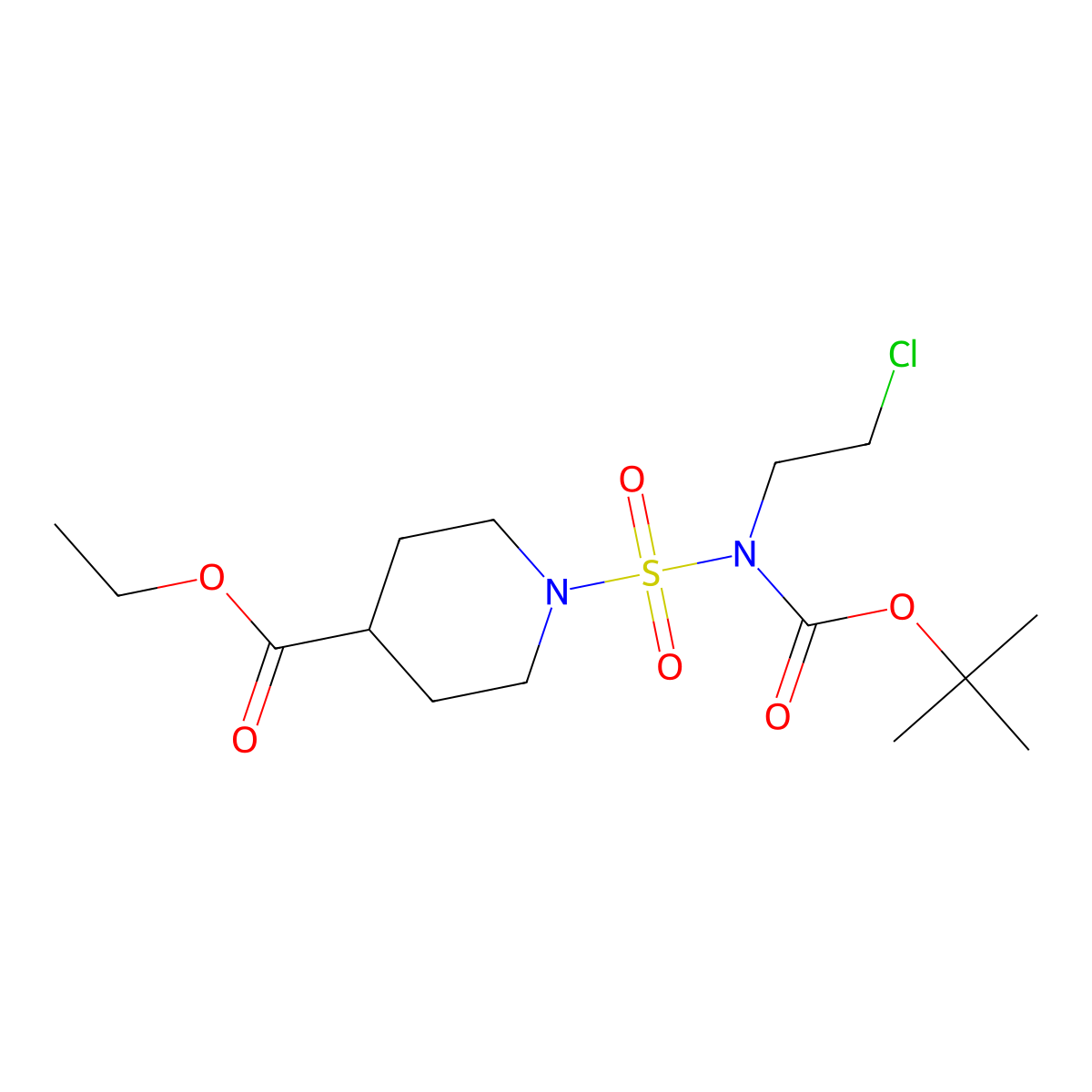 Ethyl 1-(N-(tert-butoxycarbonyl)-N-(2-chloroethyl)sulfamoyl)piperidine-4-carboxylate molecular structure, CAS 1135283-14-5