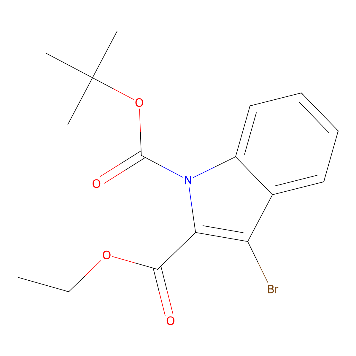 1-(tert-butyl) 2-ethyl 3-bromo-1H-indole-1,2-dicarboxylate molecular structure, CAS 1135283-20-3