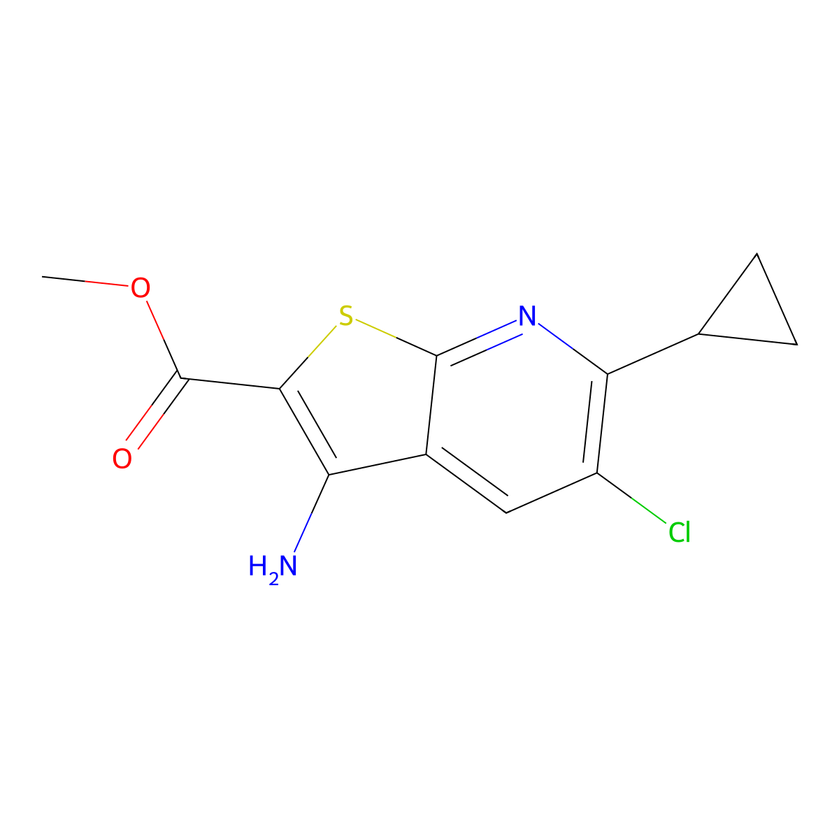 Methyl 3-amino-5-chloro-6-cyclopropylthieno[2,3-b]pyridine-2-carboxylate molecular structure, CAS 1135283-26-9