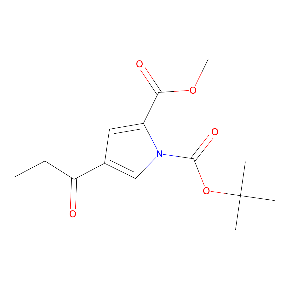 1-(tert-butyl) 2-methyl 4-propionyl-1H-pyrrole-1,2-dicarboxylate molecular structure, CAS 1135283-32-7