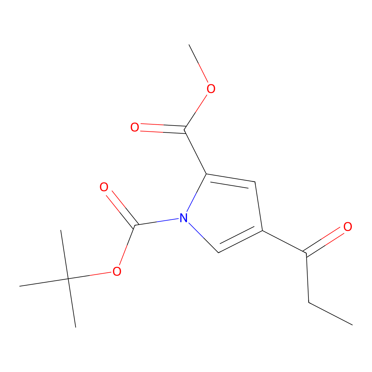 1-(tert-butyl) 2-methyl 4-propionyl-1H-pyrrole-1,2-dicarboxylate molecular structure, CAS 1135283-32-7