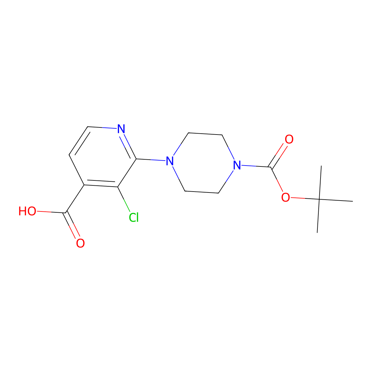 2-[4-(tert-Butoxycarbonyl)piperazino]-3-chloroisonicotinic acid molecular structure, CAS 1135283-34-9