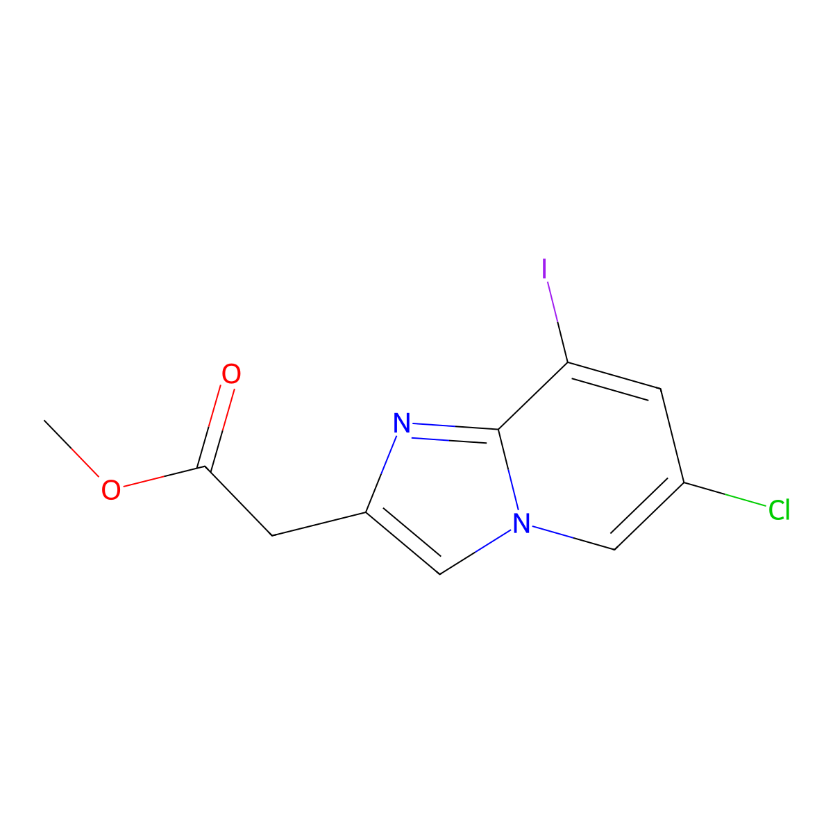 Methyl 2-(6-chloro-8-iodoimidazo[1,2-a]pyridin-2-yl)acetate molecular structure, CAS 1135283-37-2