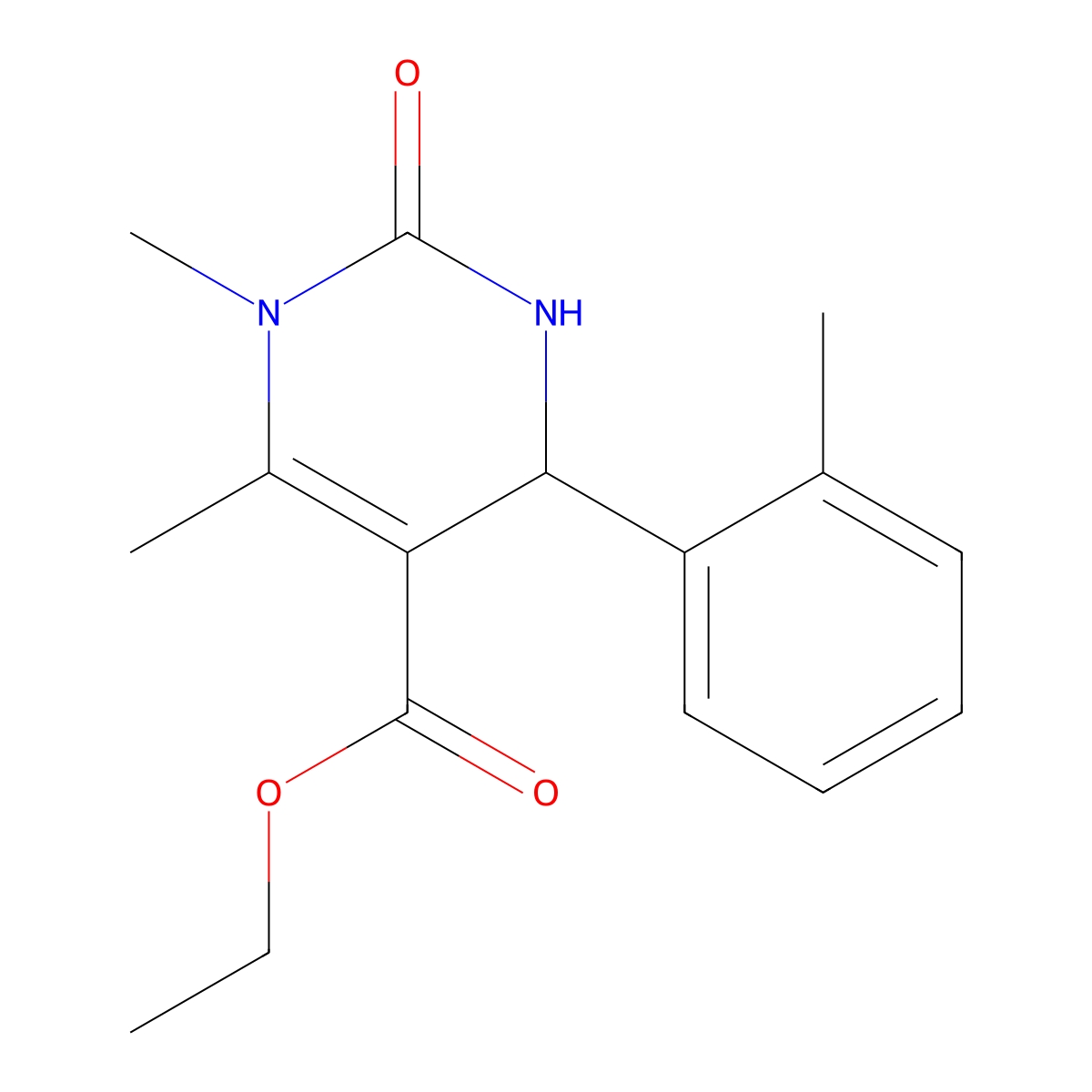 Ethyl 1,6-dimethyl-4-(2-methylphenyl)-2-oxo-1,2,3,4-tetrahydro-5-pyrimidinecarboxylate molecular structure, CAS 1135283-42-9