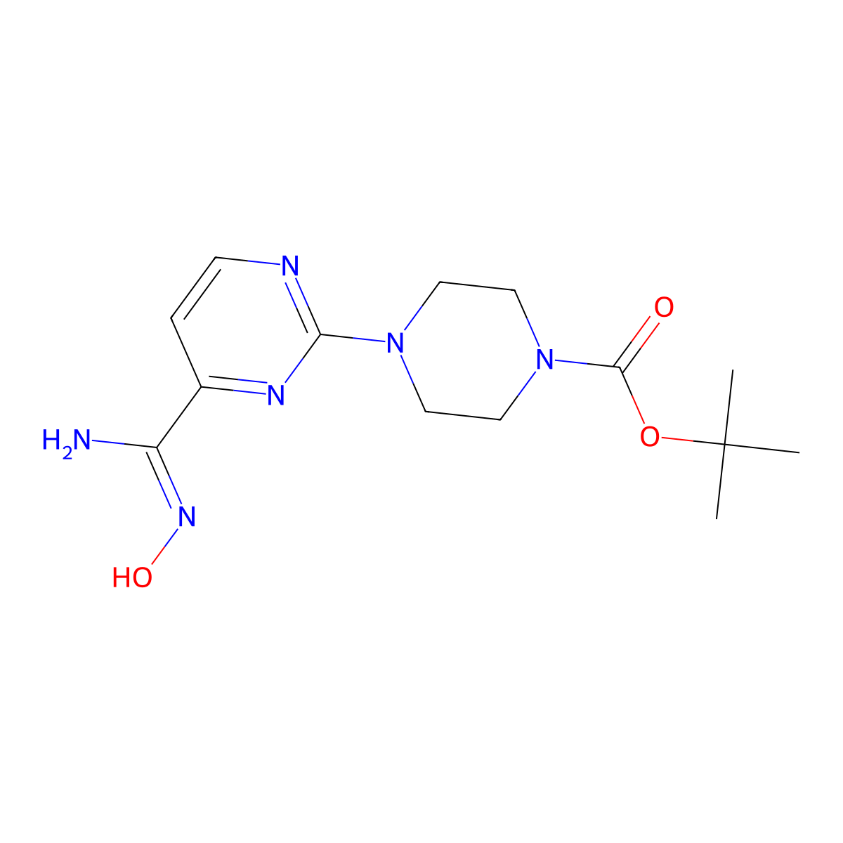 tert-butyl 4-{4-[amino(hydroxyimino)methyl]-2-pyrimidinyl}tetrahydro-1(2H)-pyrazinecarboxylate molecular structure, CAS 1135283-52-1