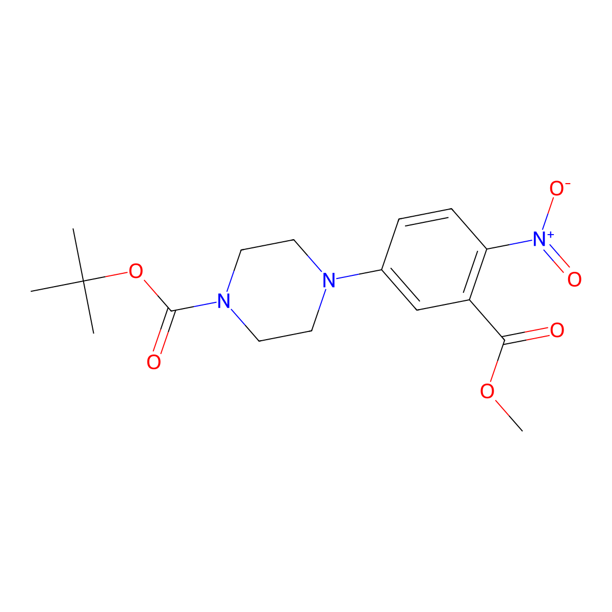 Tert-butyl 4-[3-(methoxycarbonyl)-4-nitrophenyl]-tetrahydro-1(2H)-pyrazinecarboxylate molecular structure, CAS 1135283-55-4