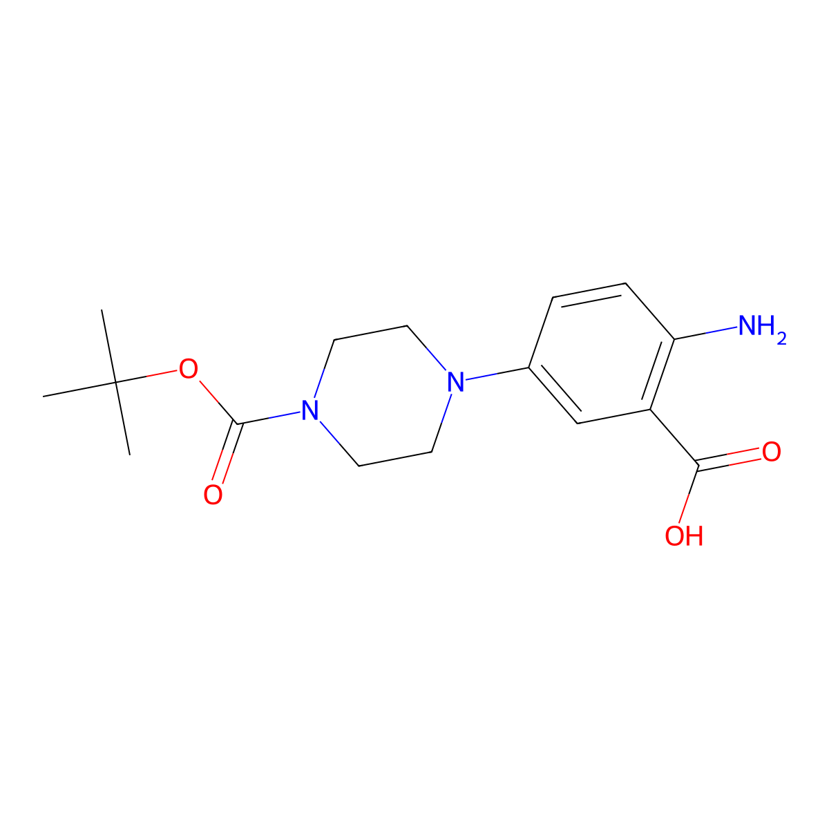 2-Amino-5-[4-(tert-butoxycarbonyl)piperazino]-benzenecarboxylic acid molecular structure, CAS 1135283-61-2