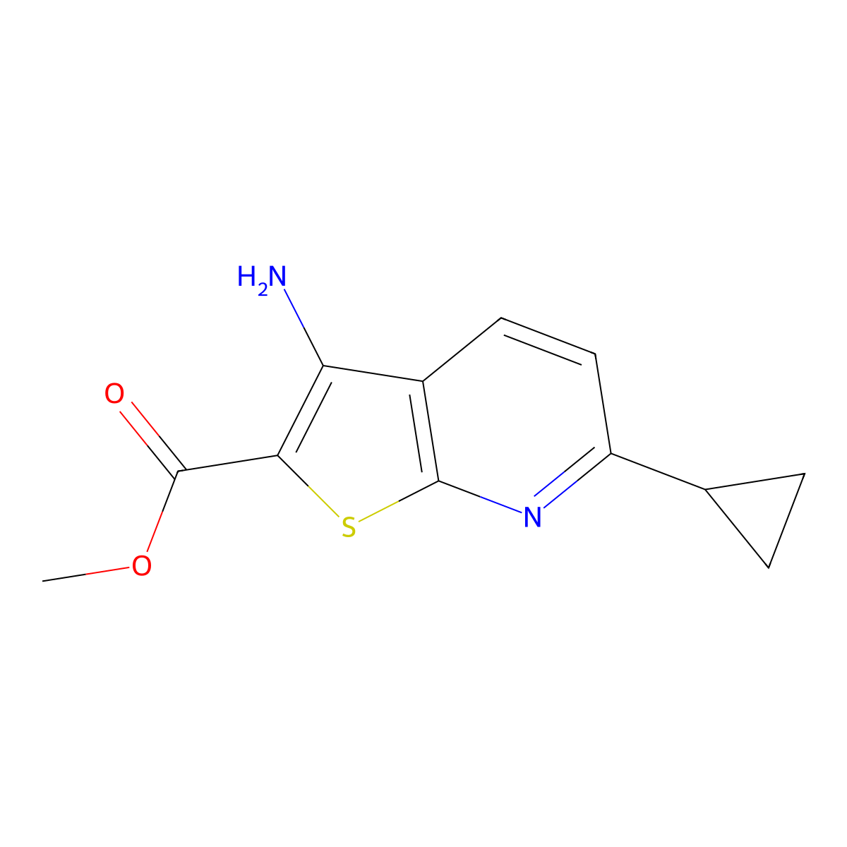 Methyl 3-amino-6-cyclopropylthieno[2,3-b]pyridine-2-carboxylate molecular structure, CAS 1135283-79-2