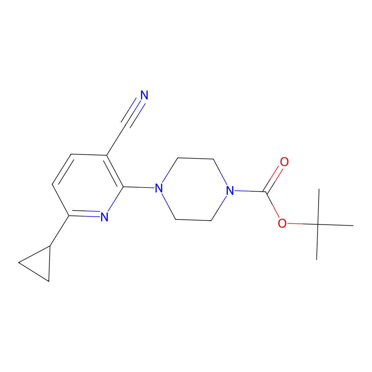 Tert-butyl 4-(3-cyano-6-cyclopropylpyridin-2-yl)piperazine-1-carboxylate molecular structure, CAS 1135283-84-9