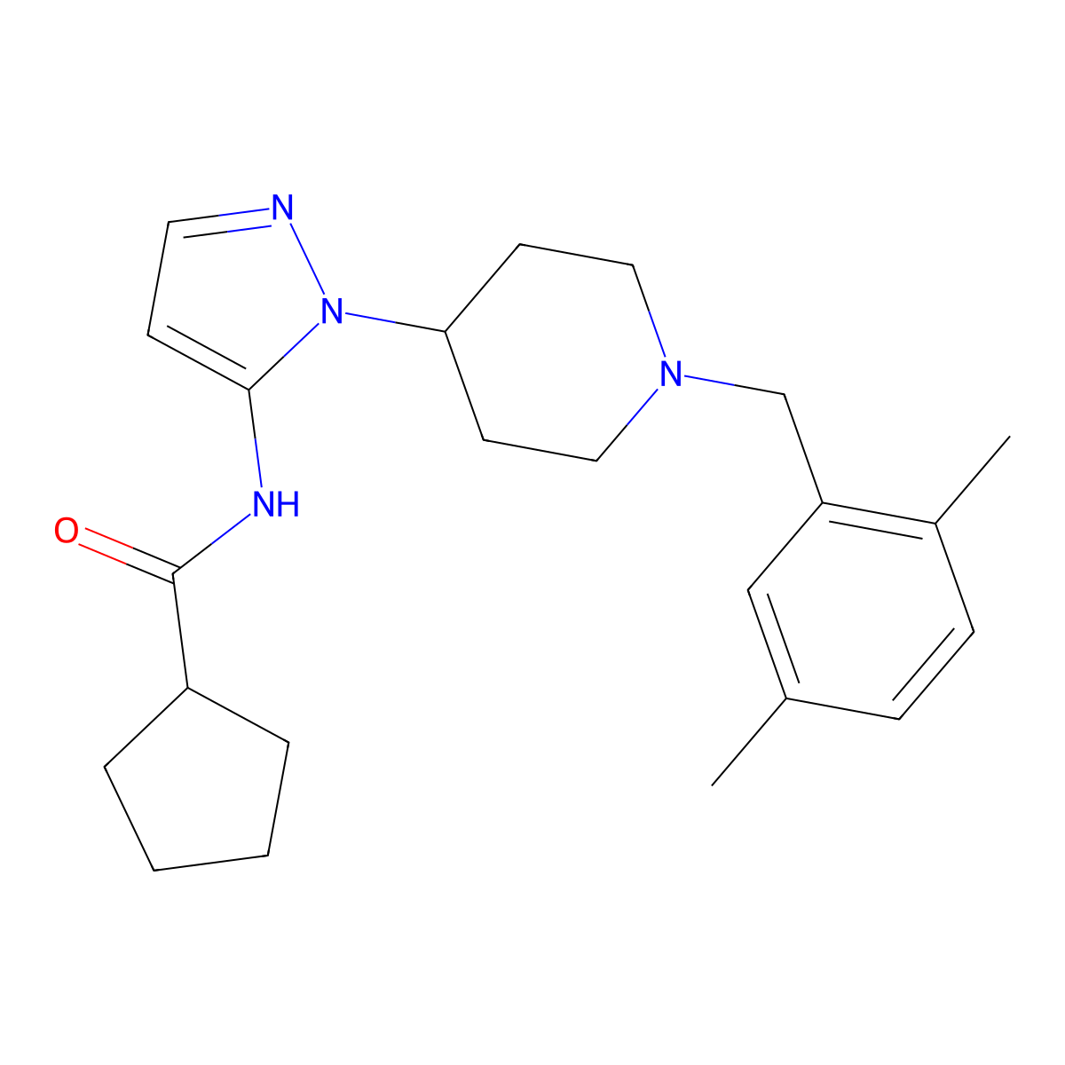 N-[1-[1-[(2,5-Dimethylphenyl)methyl]-4-piperidinyl]-1H-pyrazol-5-yl]cyclopentanecarboxamide molecular structure, CAS 1135289-20-1