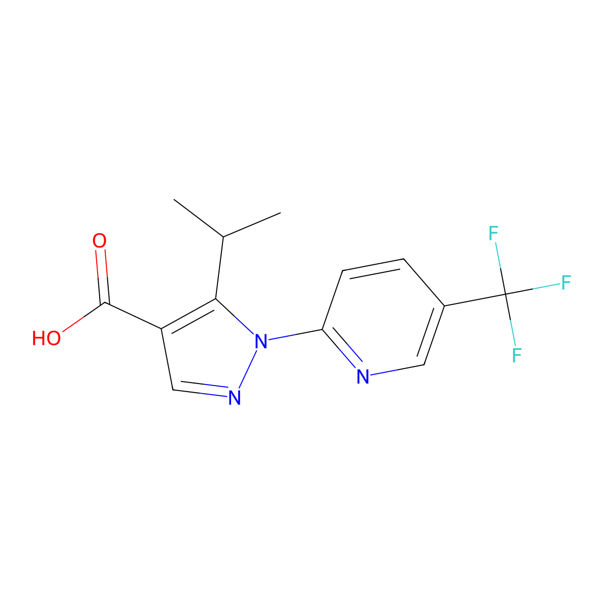 5-(propan-2-yl)-1-(5-(trifluoromethyl)pyridin-2-yl)-1H-pyrazole-4-carboxylic acid molecular structure, CAS 1135324-04-7