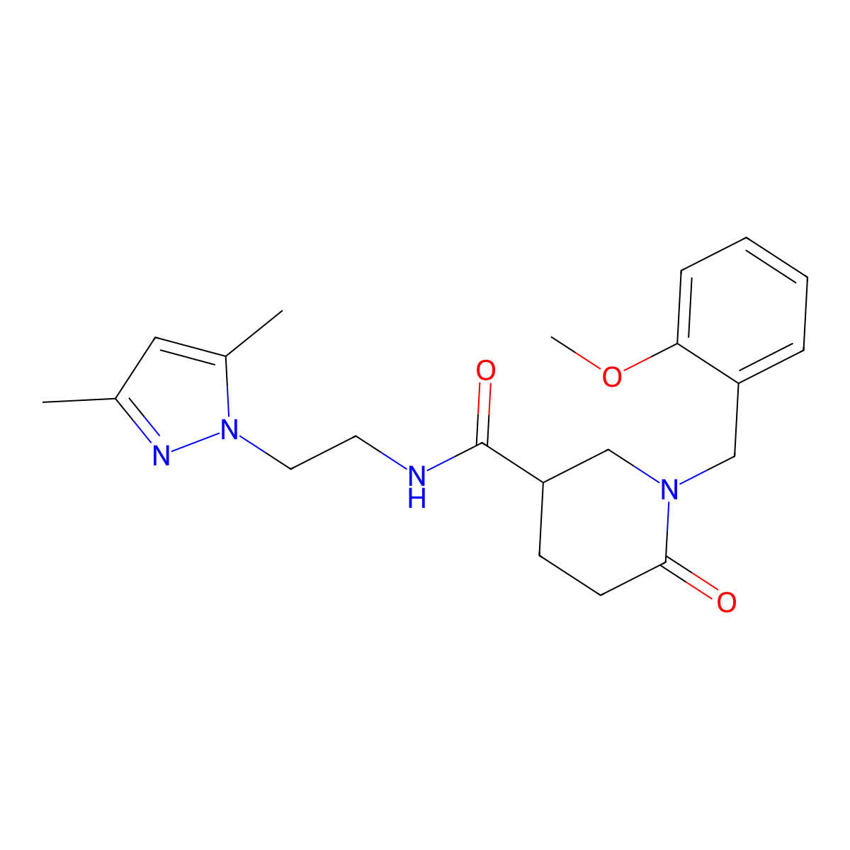 N-[2-(3,5-Dimethyl-1H-pyrazol-1-yl)ethyl]-1-[(2-methoxyphenyl)methyl]-6-oxo-3-piperidinecarboxamide molecular structure, CAS 1135389-85-3