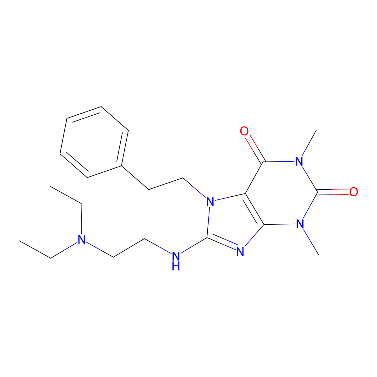 8-((2-(diethylamino)ethyl)amino)-1,3-dimethyl-7-phenethyl-1H-purine-2,6(3H,7H)-dione molecular structure, CAS 113550-82-6