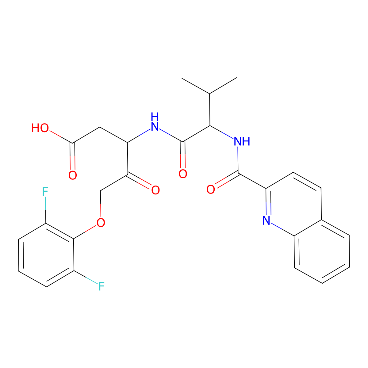 (3S)-5-(2,6-Difluorophenoxy)-4-oxo-3-((N-(quinoline-2-carbonyl)-L-valyl)amino)pentanoic acid molecular structure, CAS 1135695-98-5