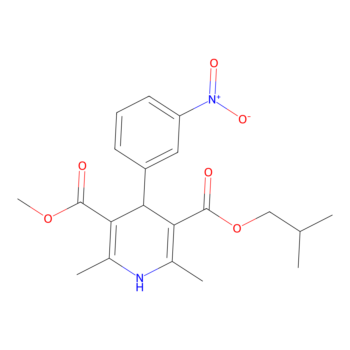 3-Methyl 5-(2-methylpropyl) 2,6-dimethyl-4-(3-nitrophenyl)-1,4-dihydropyridine-3,5-dicarboxylate molecular structure, CAS 113578-26-0