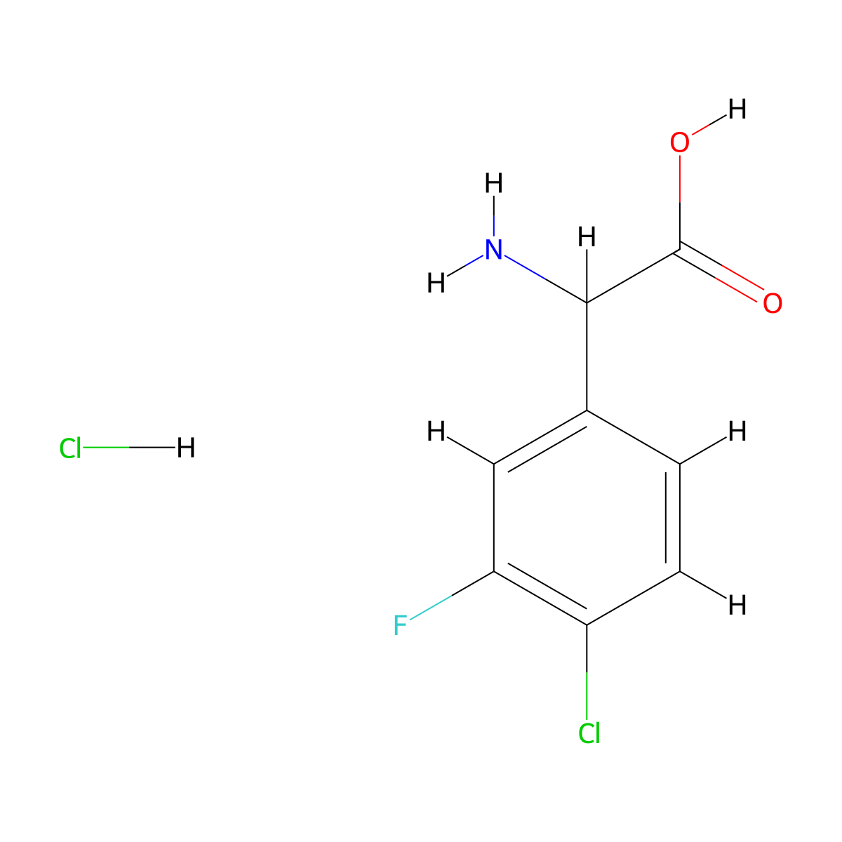 2-Amino-2-(4-chloro-3-fluorophenyl)acetic acid hydrochloride molecular structure, CAS 1135916-92-5