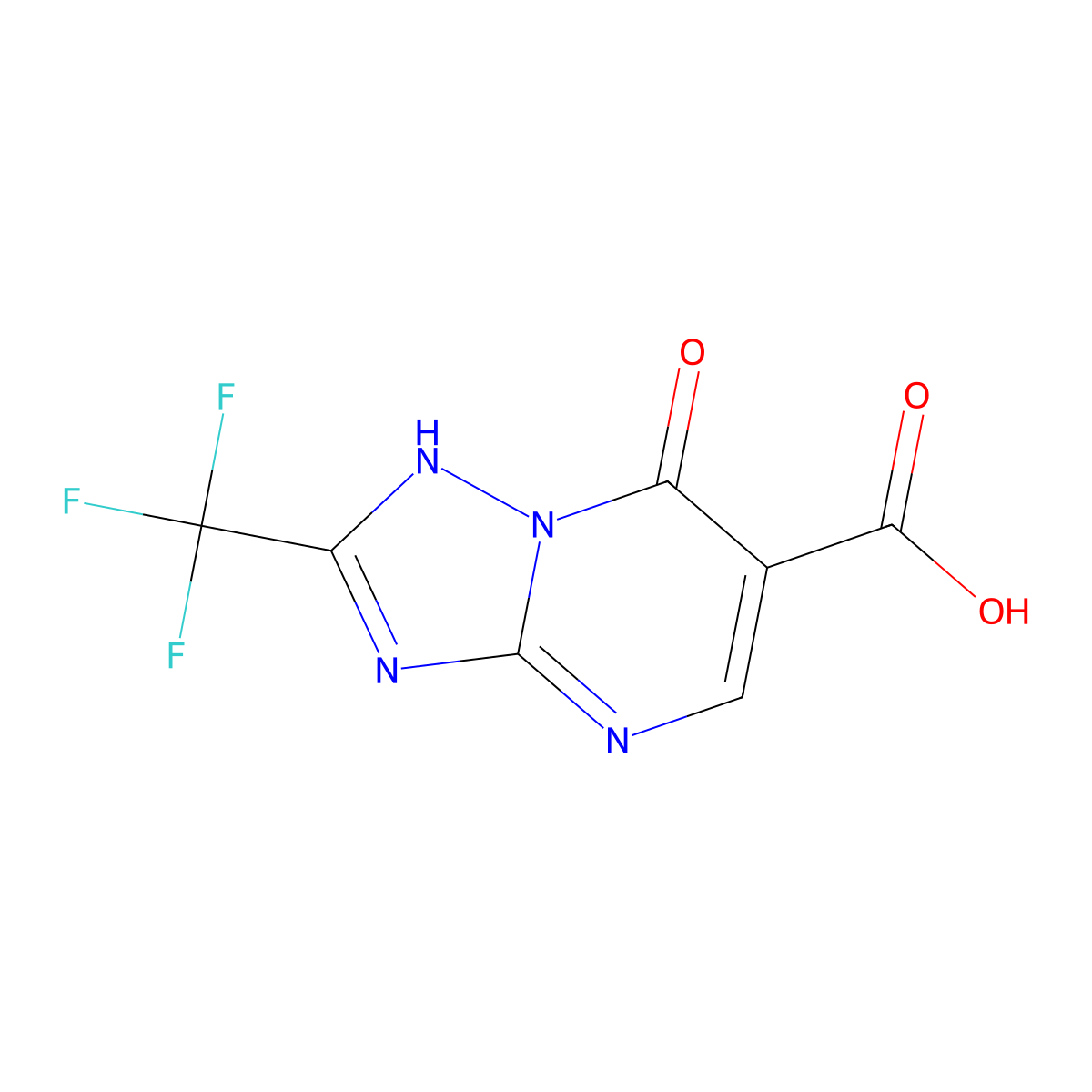 7-Oxo-2-(trifluoromethyl)-1,7-dihydro-[1,2,4]triazolo[1,5-a]pyrimidine-6-carboxylic acid molecular structure, CAS 1135989-28-4
