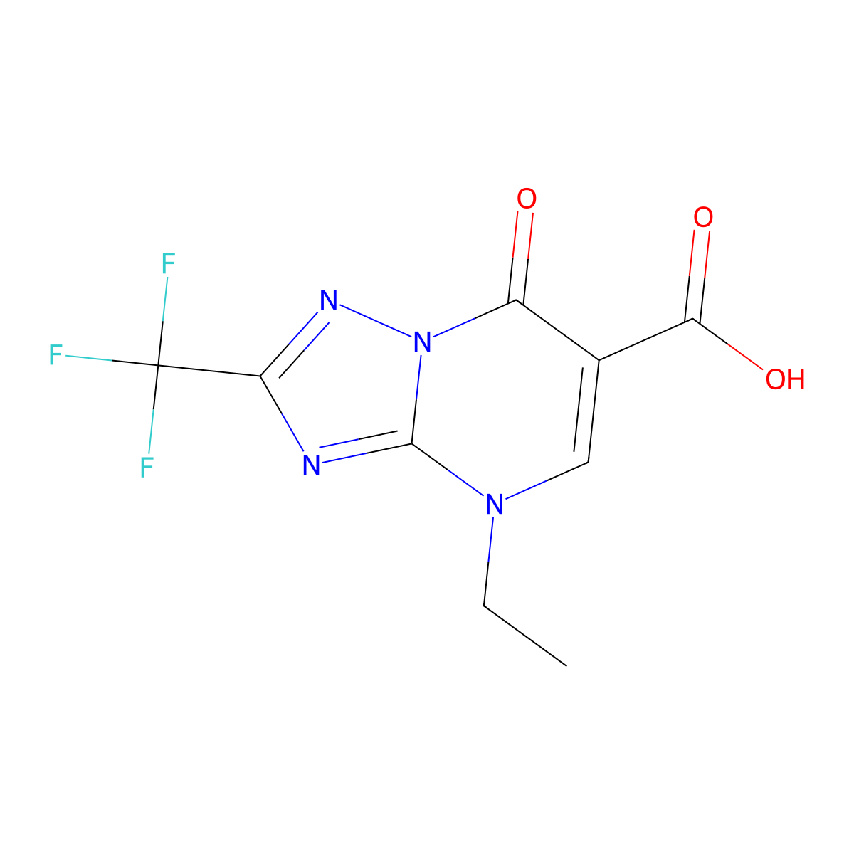 4-Ethyl-7-oxo-2-(trifluoromethyl)-4,7-dihydro-[1,2,4]triazolo[1,5-a]pyrimidine-6-carboxylic acid molecular structure, CAS 1135989-36-4