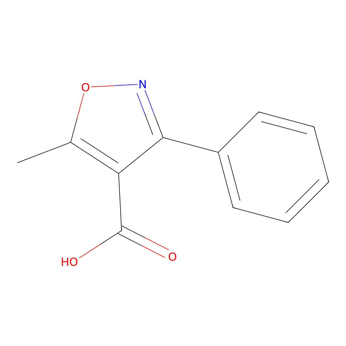 5-Methyl-3-phenylisoxazole-4-carboxylic acid molecular structure, CAS 1136-45-4