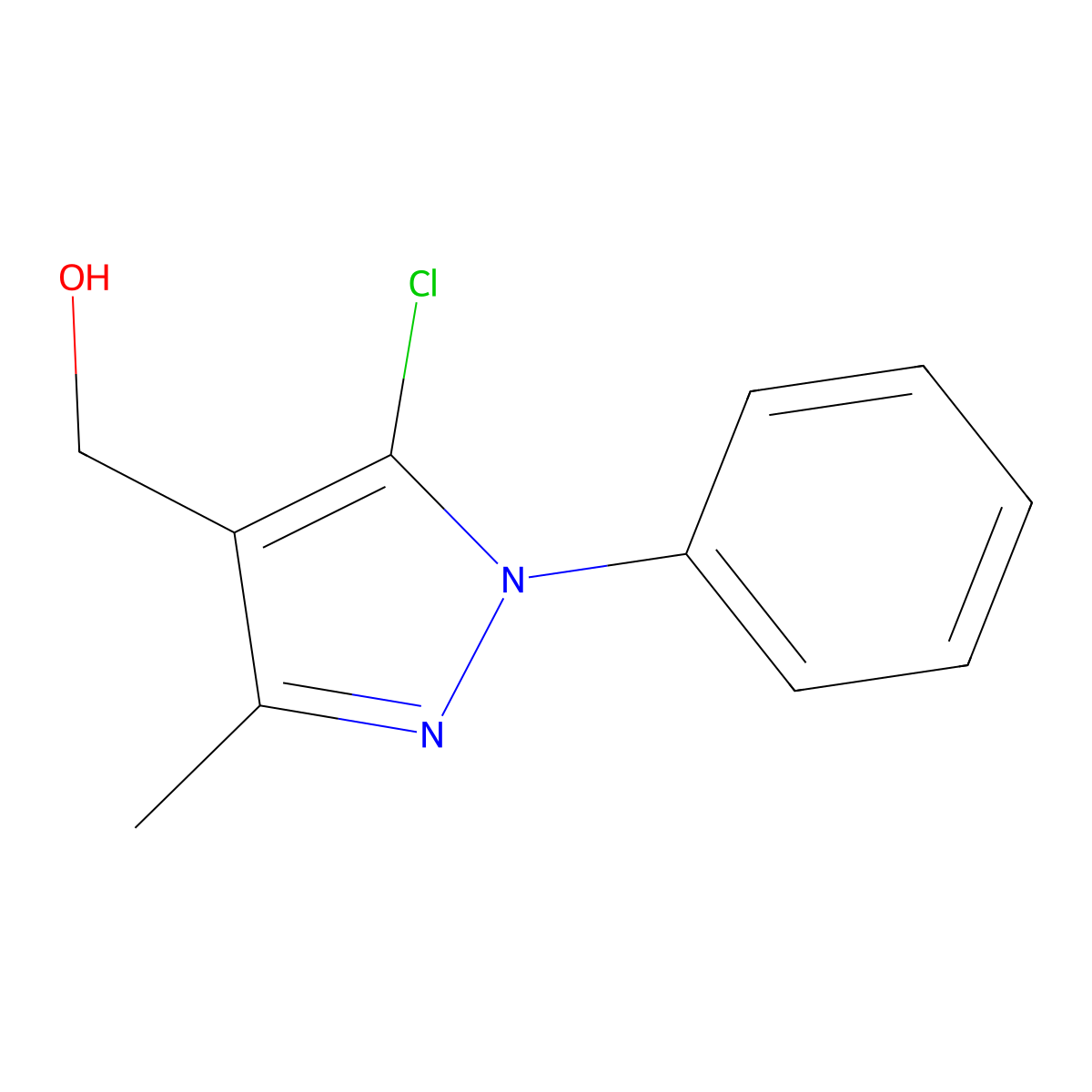 (5-chloro-3-methyl-1-phenyl-1H-pyrazol-4-yl)methanol molecular structure, CAS 1136-60-3