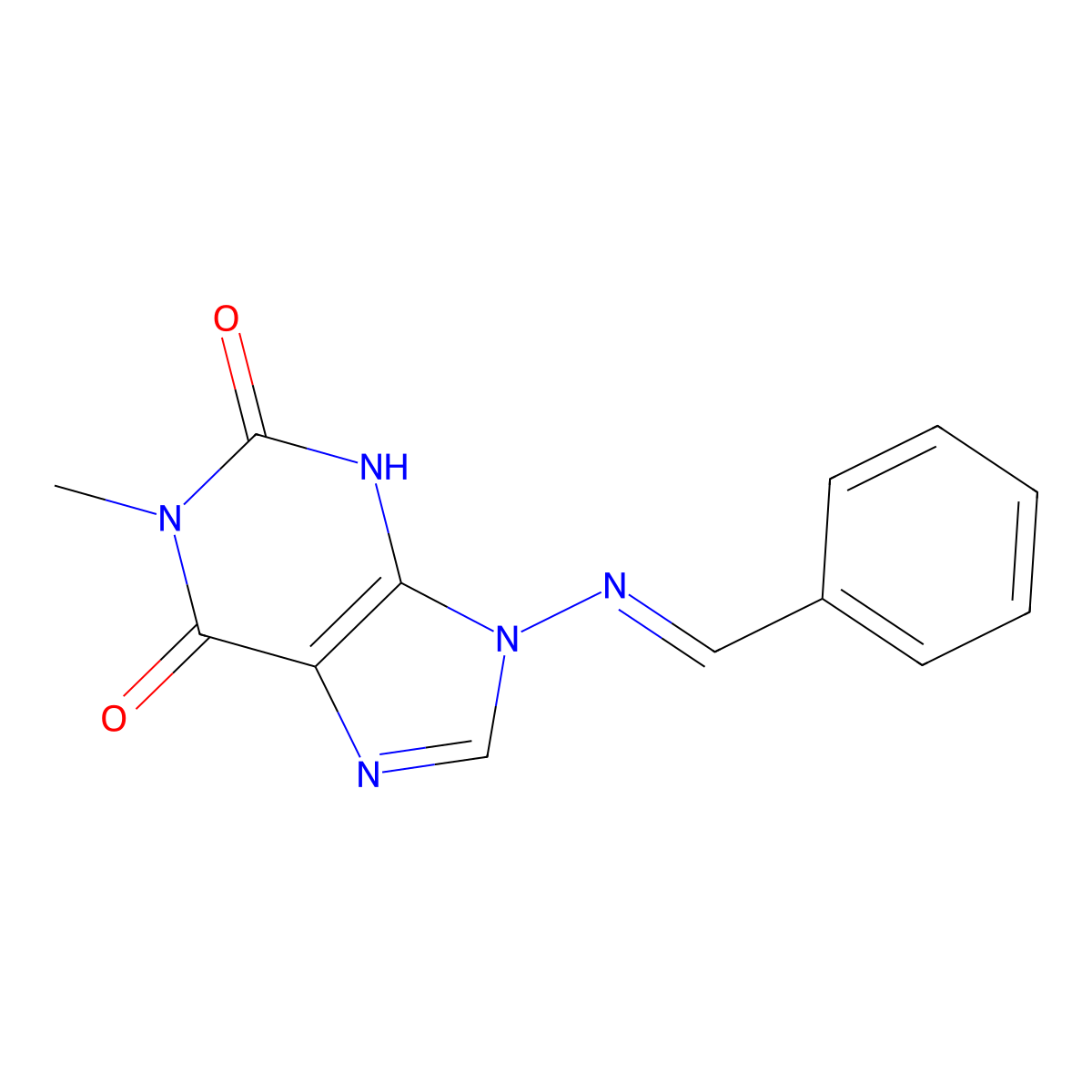 9-(Benzylideneamino)-1-methyl-3,9-dihydro-1H-purine-2,6-dione molecular structure, CAS 113613-75-5