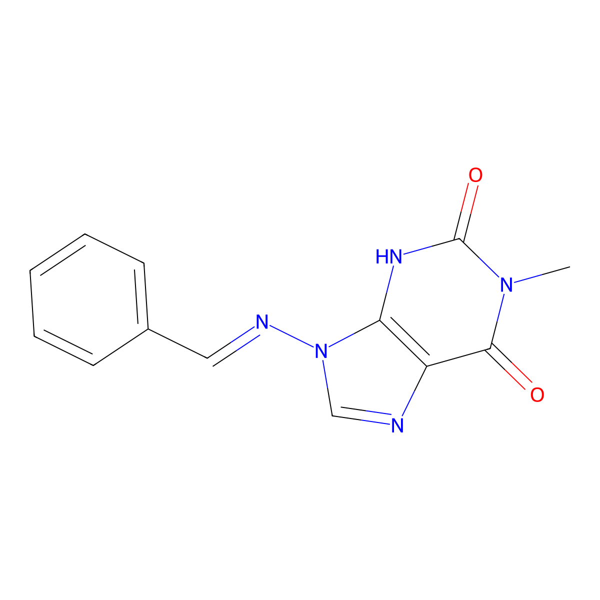 9-(Benzylideneamino)-1-methyl-3,9-dihydro-1H-purine-2,6-dione molecular structure, CAS 113613-75-5