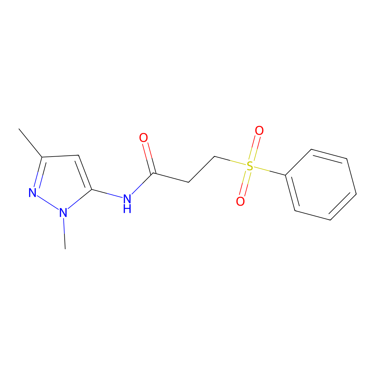 3-(benzenesulfonyl)-N-(1,3-dimethyl-1H-pyrazol-5-yl)propanamide molecular structure, CAS 1136351-72-8