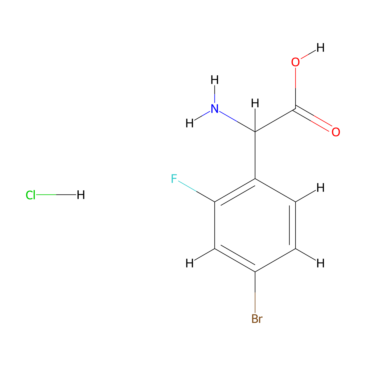 2-Amino-2-(4-bromo-2-fluorophenyl)acetic Acid Hydrochloride molecular structure, CAS 1136881-78-1