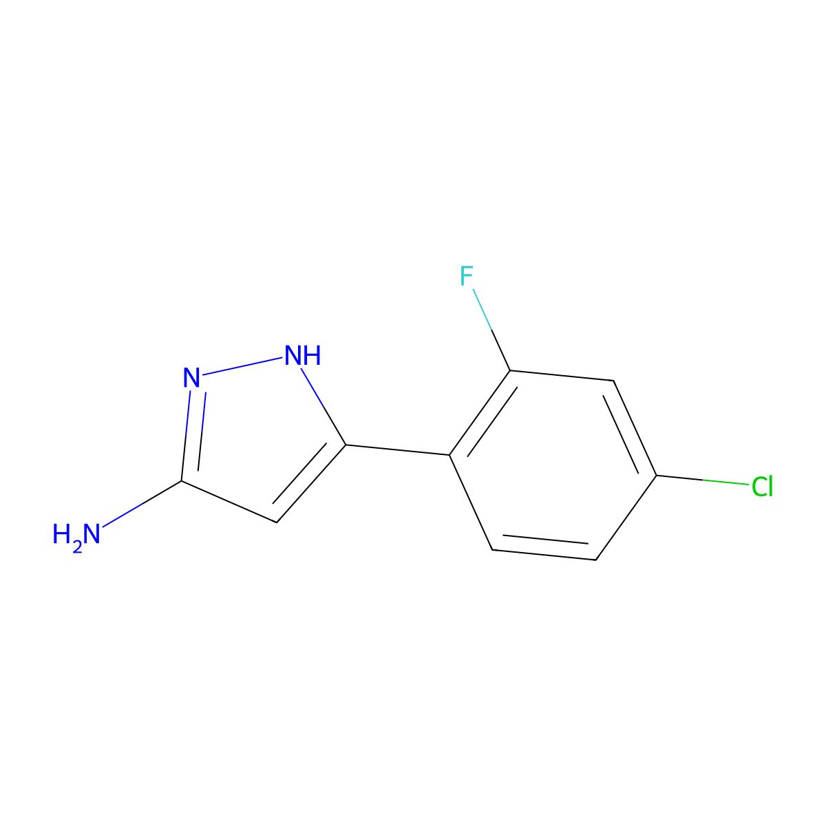 3-Amino-5-(4-chloro-2-fluorophenyl)pyrazole molecular structure, CAS 1136897-74-9