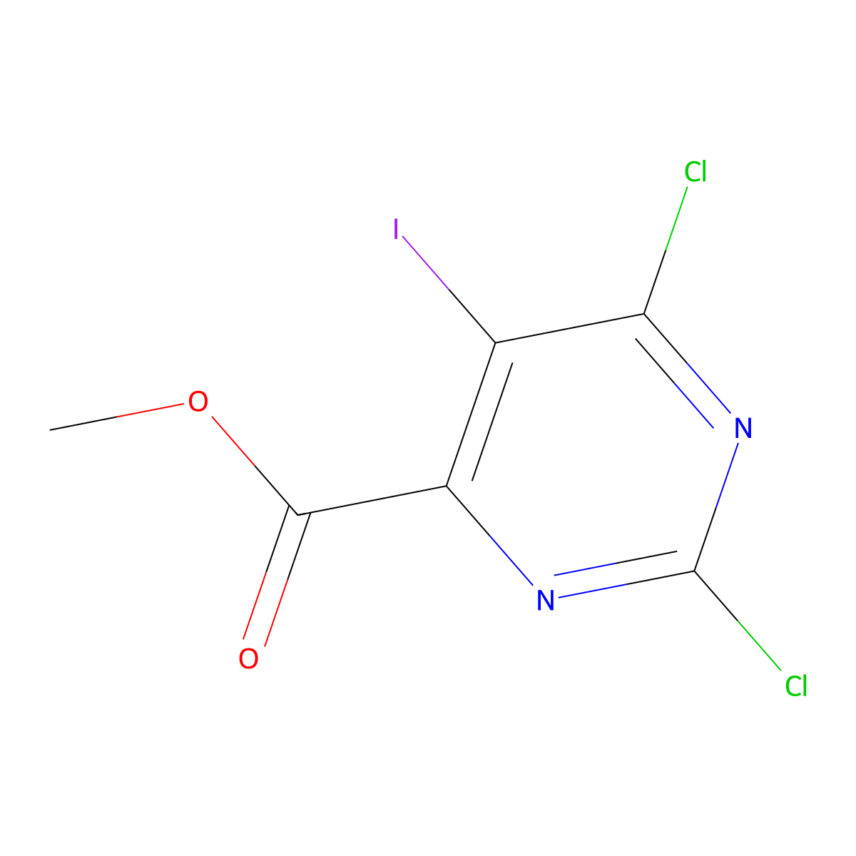 Methyl 2,6-dichloro-5-iodopyrimidine-4-carboxylate molecular structure, CAS 1136962-00-9