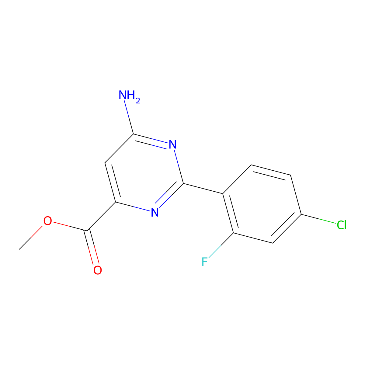 Methyl 6-amino-2-(4-chloro-2-fluorophenyl)pyrimidine-4-carboxylate molecular structure, CAS 1136962-08-7