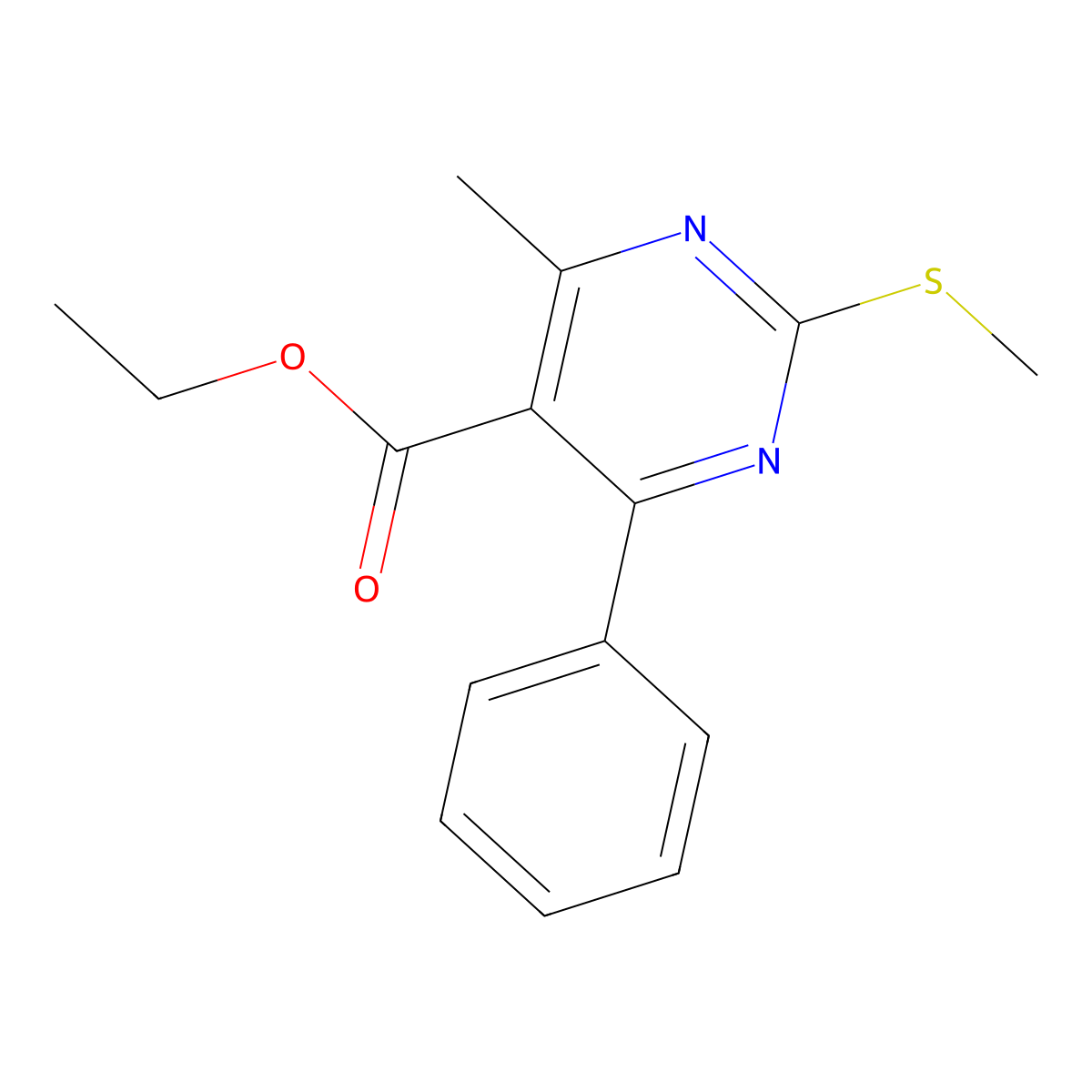 Ethyl 4-methyl-2-methylsulfanyl-6-phenylpyrimidine-5-carboxylate molecular structure, CAS 113697-42-0