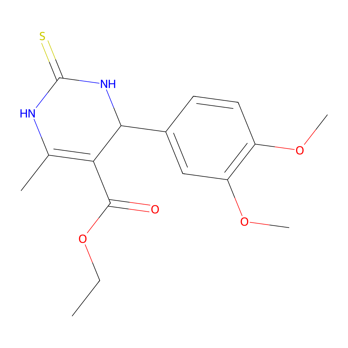 Ethyl 4-(3,4-dimethoxyphenyl)-6-methyl-2-thioxo-1,2,3,4-tetrahydropyrimidine-5-carboxylate molecular structure, CAS 113697-56-6