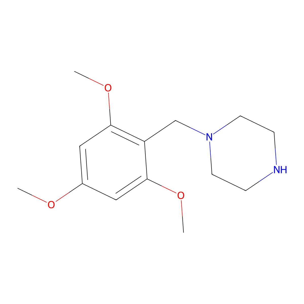 1-((2,4,6-Trimethoxyphenyl)methyl)piperazine molecular structure, CAS 113698-83-2