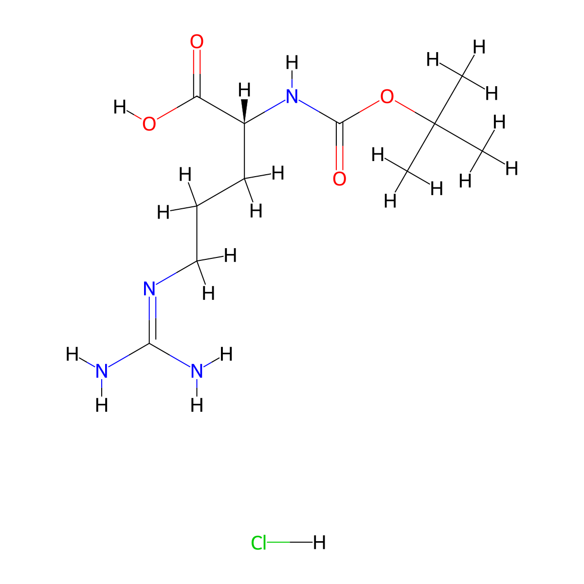 D-Arginine, N2-((1,1-dimethylethoxy)carbonyl)-, hydrochloride (1:1) molecular structure, CAS 113712-06-4