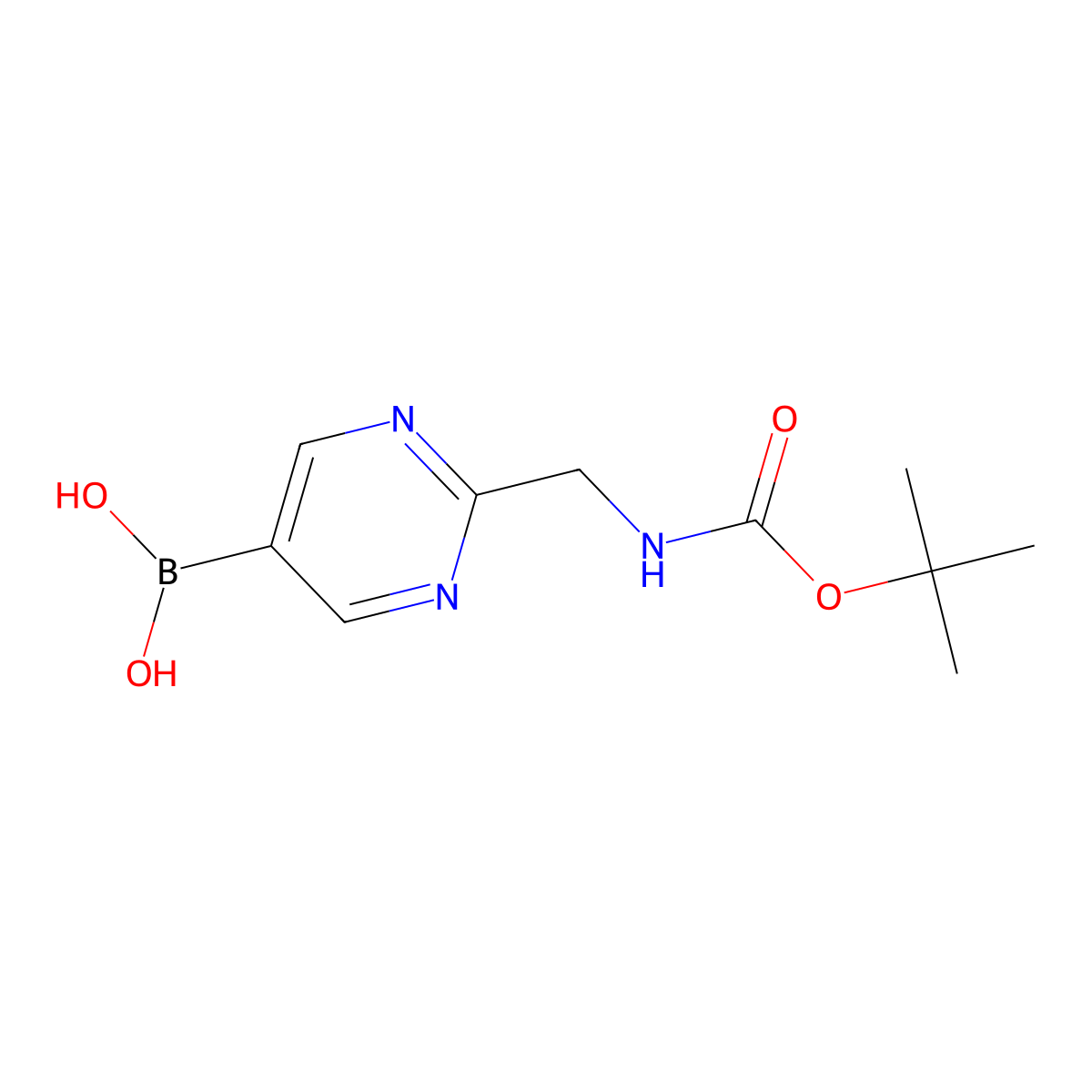 2-(Tert-butoxycarbonylamino)methylpyrimidine-5-boronic acid molecular structure, CAS 1137278-69-3