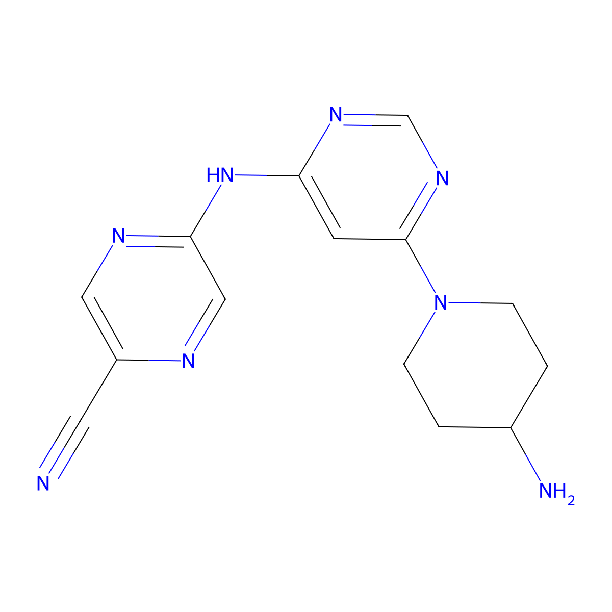 5-((6-(4-Aminopiperidin-1-yl)pyrimidin-4-yl)amino)pyrazine-2-carbonitrile molecular structure, CAS 1137475-07-0