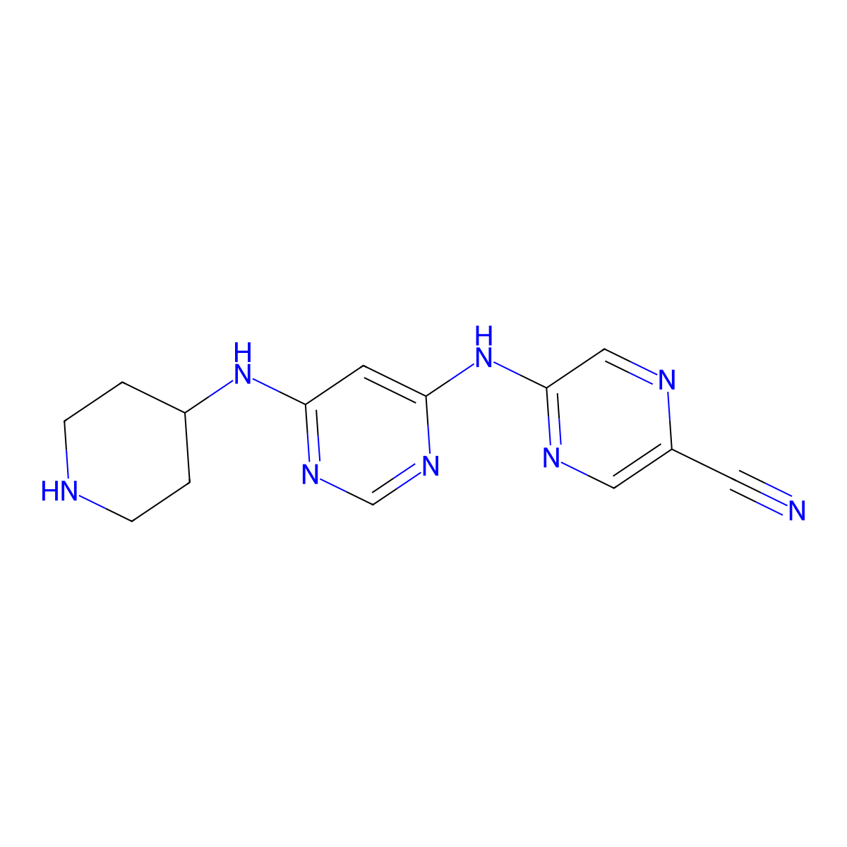 5-((6-(Piperidin-4-ylamino)pyrimidin-4-yl)amino)pyrazine-2-carbonitrile molecular structure, CAS 1137475-13-8