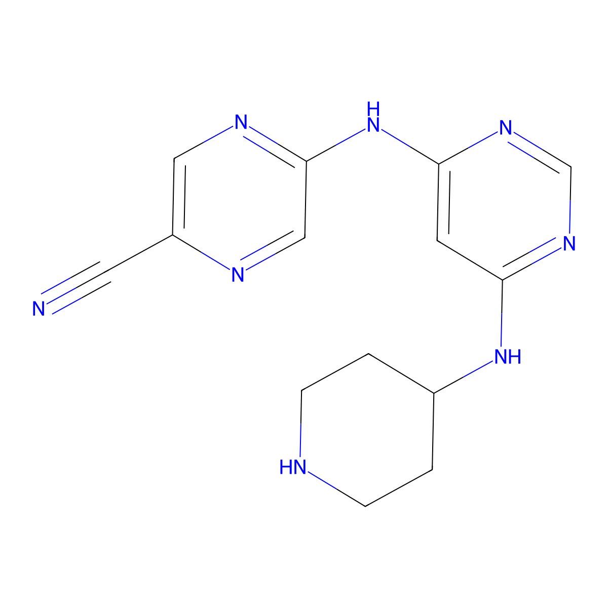 5-((6-(Piperidin-4-ylamino)pyrimidin-4-yl)amino)pyrazine-2-carbonitrile molecular structure, CAS 1137475-13-8