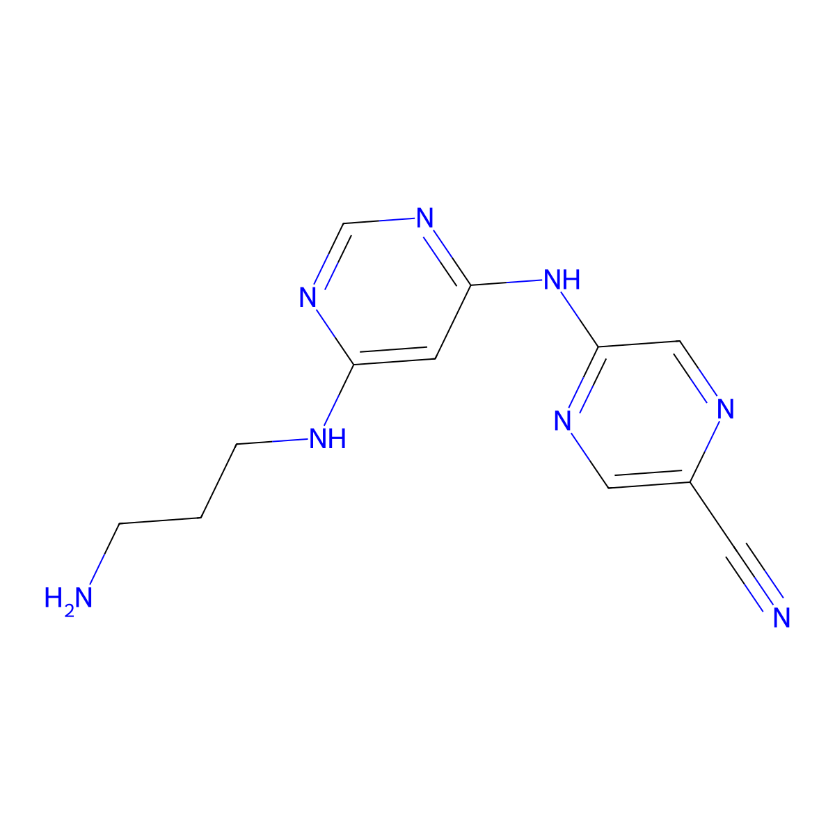 5-((6-((3-Aminopropyl)amino)pyrimidin-4-yl)amino)pyrazine-2-carbonitrile molecular structure, CAS 1137475-24-1