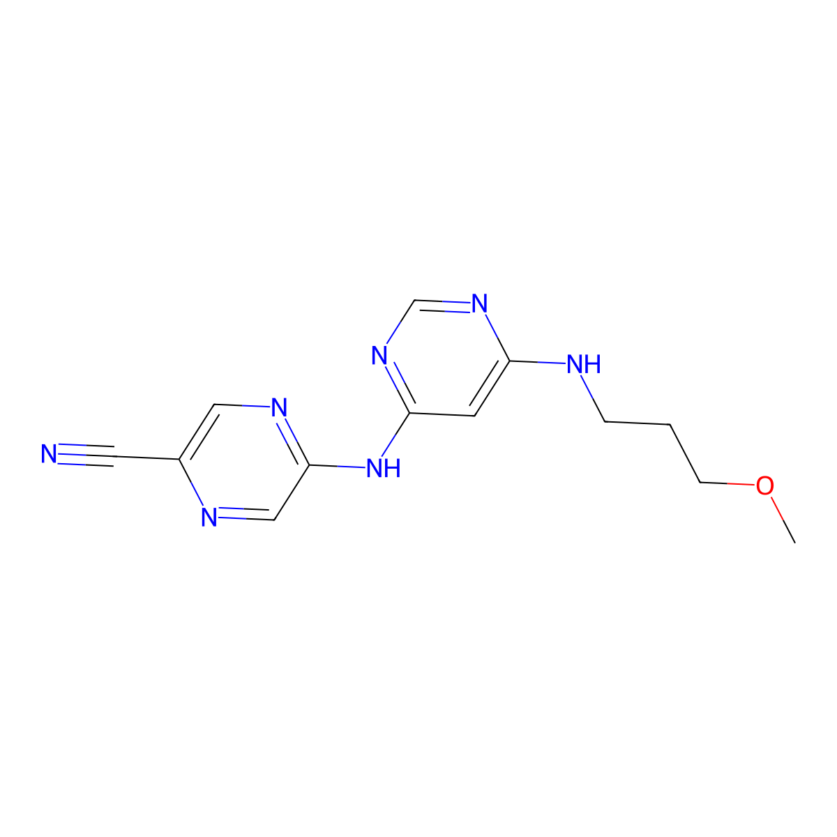 5-((6-((3-Methoxypropyl)amino)pyrimidin-4-yl)amino)pyrazine-2-carbonitrile molecular structure, CAS 1137475-40-1