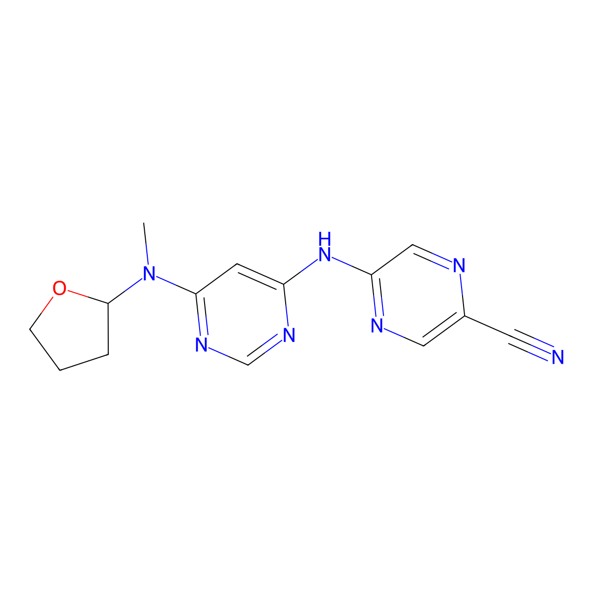 5-((6-(Methyl(tetrahydrofuran-2-yl)amino)pyrimidin-4-yl)amino)pyrazine-2-carbonitrile molecular structure, CAS 1137475-42-3