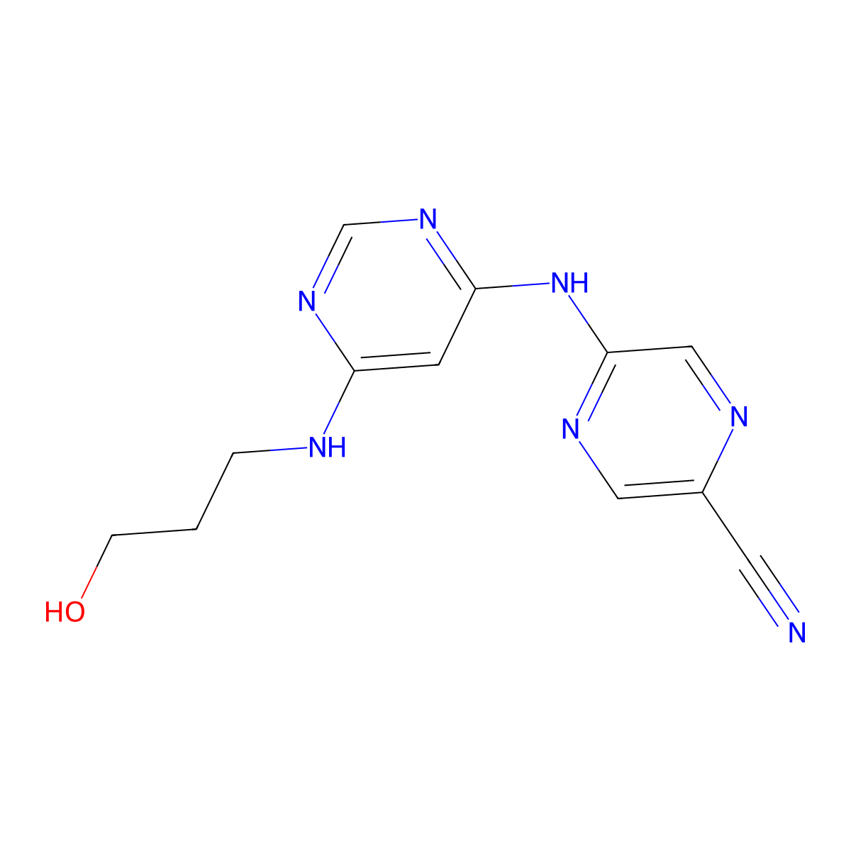 5-((6-((3-Hydroxypropyl)amino)pyrimidin-4-yl)amino)pyrazine-2-carbonitrile molecular structure, CAS 1137475-51-4