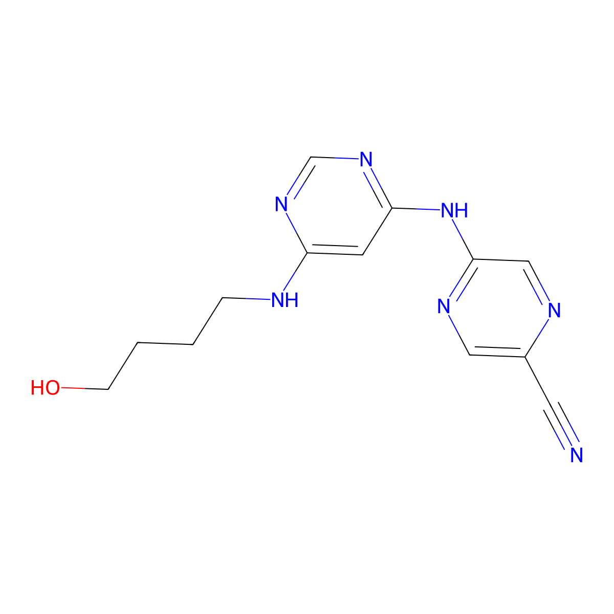 5-((6-((4-Hydroxybutyl)amino)pyrimidin-4-yl)amino)pyrazine-2-carbonitrile molecular structure, CAS 1137475-52-5
