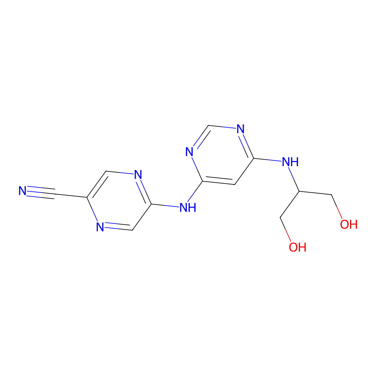 5-((6-((1,3-Dihydroxypropan-2-yl)amino)pyrimidin-4-yl)amino)pyrazine-2-carbonitrile molecular structure, CAS 1137475-53-6