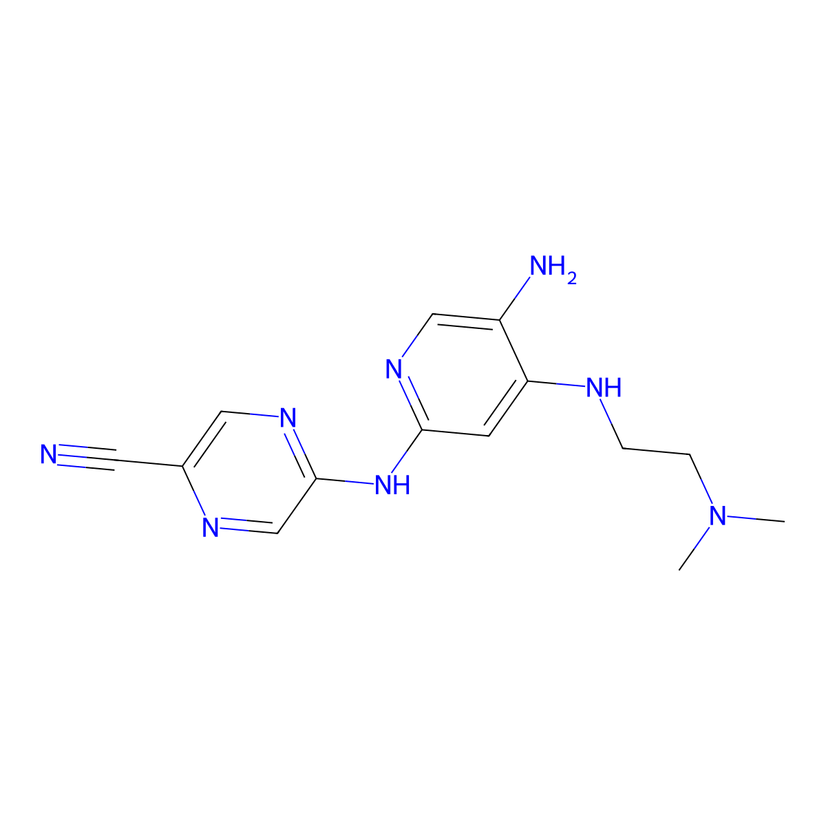 5-((5-Amino-4-((2-(dimethylamino)ethyl)amino)pyridin-2-yl)amino)pyrazine-2-carbonitrile molecular structure, CAS 1137475-63-8