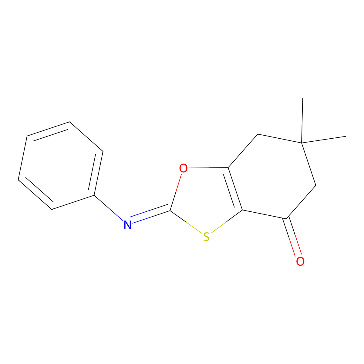1,3-Benzoxathiol-4(5H)-one, 6,7-dihydro-6,6-dimethyl-2-(phenylimino)- molecular structure, CAS 113760-29-5